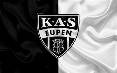 Eupen FC, 4k, Belgian Football Club, logo, emblem, Jupiler League, Belgium Football Championships, Eipen, Belgium, football, silk flag