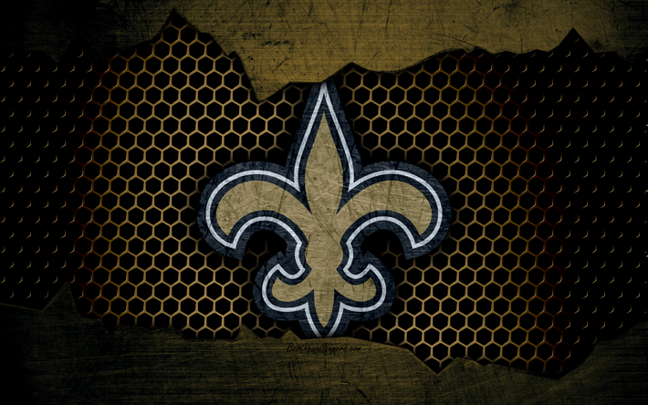 Les New Orleans Saints, 4k, le logo de la NFL, le football am&#233;ricain, le NFC, etats-unis, grunge, m&#233;tal, texture, Division du Sud