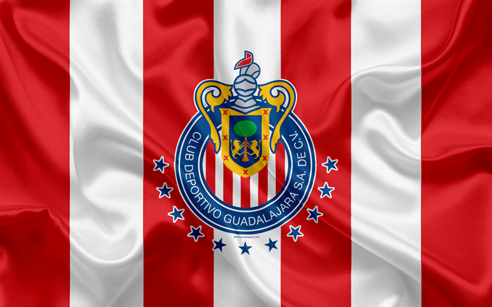 Guadalajara Chivas FC, 4k, Messicani del Club di Calcio, emblema, Chivas, logo, segno, calcio, Primera Division, Messico, mondiali di Calcio, Guadalajara, bandiera di seta