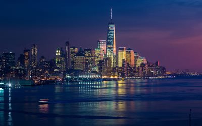 NYC, 4k, New York, nightscapes, skyscrapers, America, USA