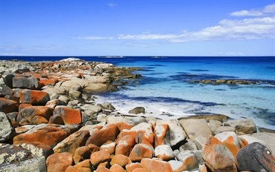 Freise Bay, 4k, littoral, mer, Tasmanie, Australie