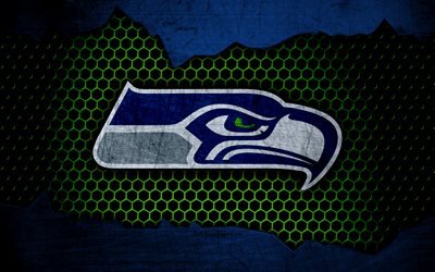 Seattle Seahawks, 4k, logo, NFL, american football, NFC, USA, grunge, metal texture, West Division