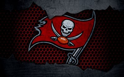 Tampa Bay Buccaneers, 4k, logo, NFL, american football, NFC, USA, grunge, metal texture, South Division