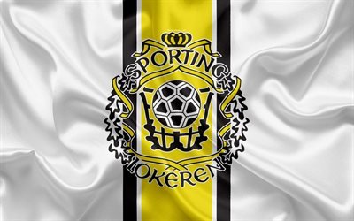 Lokeren FC, 4k, Belgian Football Club, logo, emblem, Jupiler League, Belgium Football Championships, Lokeren, Belgium, football, silk flag