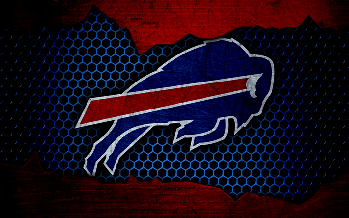 Les Buffalo Bills, 4k, le logo de la NFL, le football am&#233;ricain, AFC, etats-unis, le grunge, le m&#233;tal de la texture, de la Division Est
