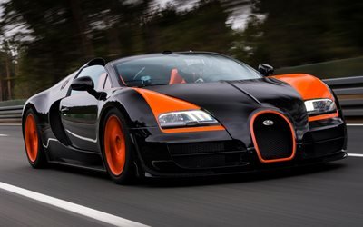 Bugatti Veyron, 道路, ウ, 黒Veyron, hypercars, Bugatti