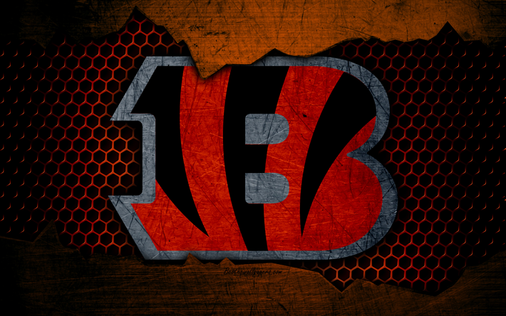 Cincinnati Bengals, 4k, logotyp, NFL, amerikansk fotboll, AFC, USA, grunge, metall textur, North Division
