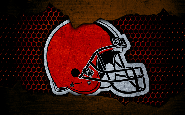 Browns de Cleveland, 4k, le logo de la NFL, le football am&#233;ricain, AFC, etats-unis, grunge, m&#233;tal, texture, Division Nord
