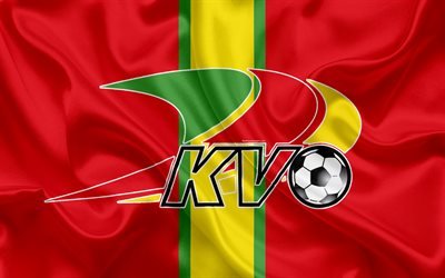 KV Oostende FC, 4k, Belgian Football Club, logo, Oostende emblem, Jupiler League, Belgium Football Championships, Ostend, Belgium, football, silk flag