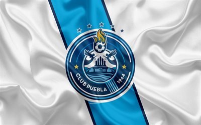 Puebla FC, 4K, Mexican Football Club, emblem, logo, sign, football, Primera Division, Mexico Football Championships, Puebla de Zaragoza, Mexico, silk flag