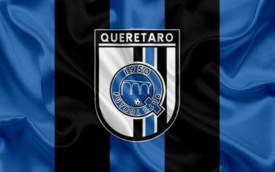 Queretaro FC, 4k, Mexican football club, emblem, Queretaro logo, sign, football, Primera Division, Mexican football championship, Santiago de Queretaro, Mexico, silk flag