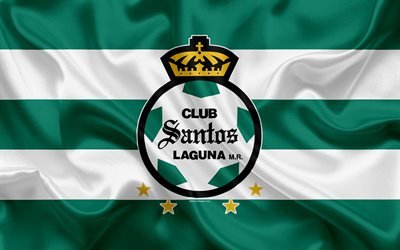 Santos Laguna FC, 4k, Mexican Football Club, emblem, logo, sign, football, Primera Division, Mexico Soccer Championship, Torreon, Mexico, silk flag