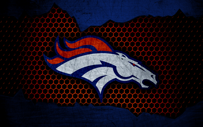 Broncos de Denver, 4k, le logo de la NFL, le football am&#233;ricain, AFC, etats-unis, le grunge, le m&#233;tal de la texture, de la Division Ouest