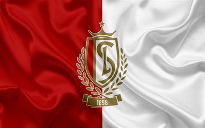 Standard Liege FC, 4k, Belgian Football Club, logo, emblem, Jupiler League, Belgium Football Championships, Liege, Belgium, football, silk flag