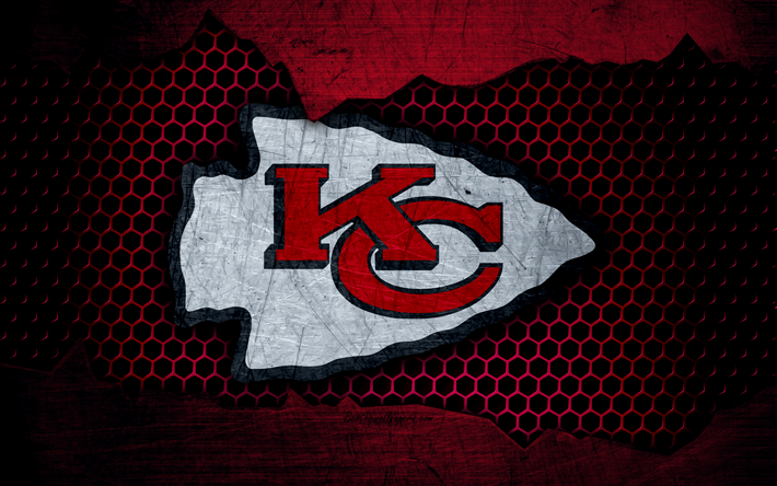 Kansas City Chiefs, 4k, le logo de la NFL, le football am&#233;ricain, AFC, etats-unis, le grunge, le m&#233;tal de la texture, de la Division Ouest