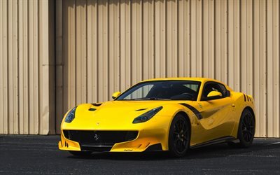 のフェラーリF12Berlinetta, 2017, テーデーエフ, 黄色のスポーツカー, イタリア車, 黄色のフェラーリ