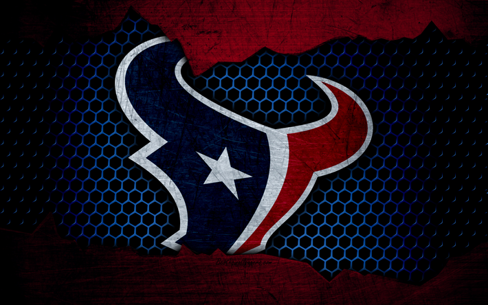 Houston Texans, 4k, logo, NFL, Amerikan Futbolu, AFC, ABD, grunge, metal doku, G&#252;ney B&#246;l&#252;m&#252;