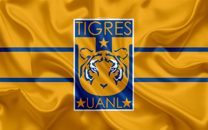 UANL Tigres FC, 4K, Messicani del Club di Calcio, emblema, logo, segno, calcio, Primera Division, Messico, mondiali di Calcio, di Monterrey, in Messico, bandiera di seta