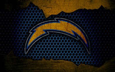 Los Angeles Chargers, 4k, logo, NFL, american football, Chargers, AFC, USA, grunge, metal texture, West Division