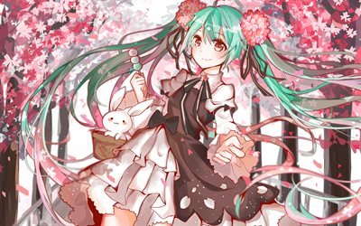 Hatsune Miku, outono, menina anime, parque, manga, Vocaloid