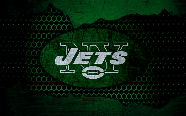 Jets de New York, 4k, le logo de la NFL, le football am&#233;ricain, AFC, etats-unis, le grunge, le m&#233;tal de la texture, de la Division Est