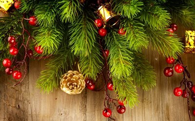 Navidad, A&#241;o Nuevo, bolas de &#225;rbol de Navidad, decoraciones de Navidad, tablas de madera