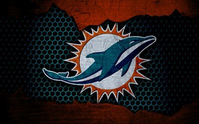 Miami Dolphins, 4k, logo, NFL, american football, AFC, USA, grunge, metal texture, East Division
