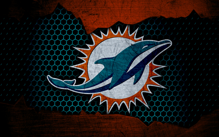 Miami Dolphins, 4k, logo, NFL, football americano, AFC, USA, grunge, struttura del metallo, East Division