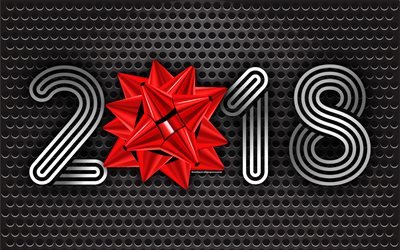 2018 New Year, silk bow, metal background, 2018 concepts, New Year