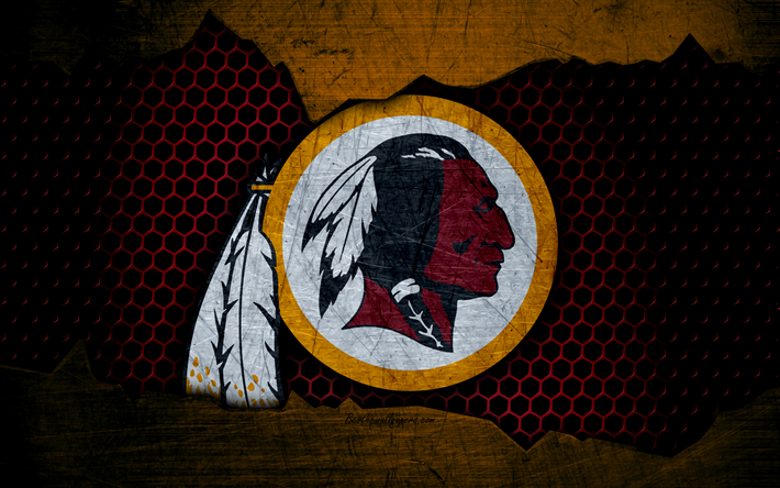 Redskins de Washington, 4k, logotipo, NFL, f&#250;tbol americano, NFC, estados UNIDOS, grunge, metal, textura, Divisi&#243;n Oriente