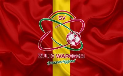 Waregem FC, 4k, Belgian Football Club, logo, emblem, Jupiler League, Belgium Football Championships, Waregem, Belgium, football, silk flag