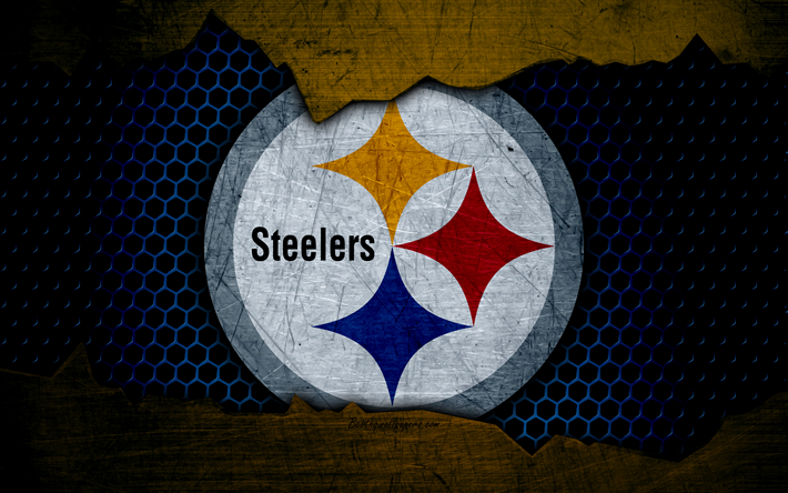 Pittsburgh Steelers, 4k, logotipo, NFL, f&#250;tbol americano, AFC, estados UNIDOS, grunge, metal, textura, al Norte de la Divisi&#243;n de