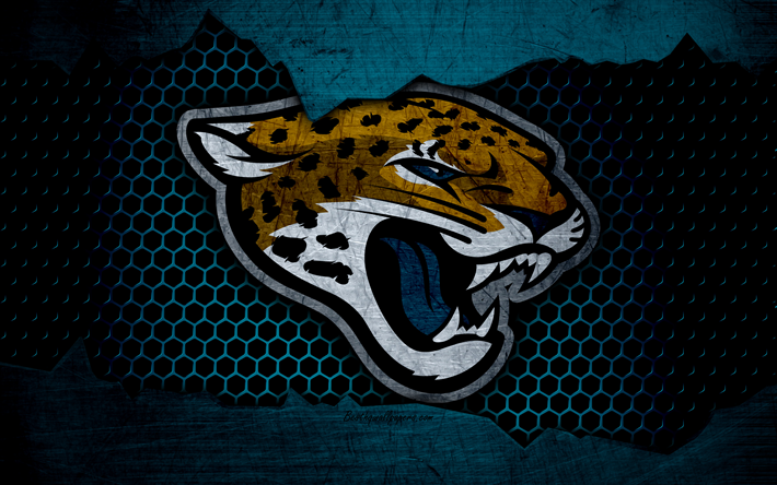 Jaguars de Jacksonville, 4k, le logo de la NFL, le football am&#233;ricain, AFC, etats-unis, grunge, m&#233;tal, texture, Division du Sud