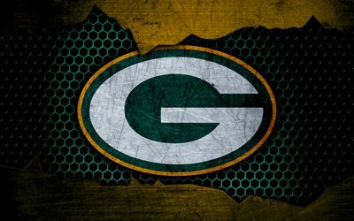 Green Bay Packers, 4k, logo, NFL, american football, NFC, USA, grunge, metal texture, North Division