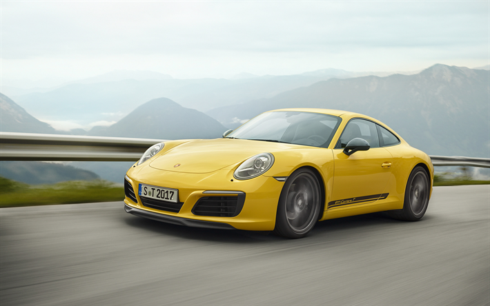 Porsche 911 Carrera T, 2018, spor coupe, 911 sarı, yol, hız, spor araba, Porsche