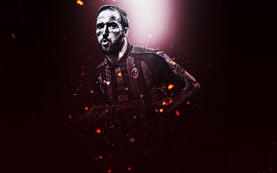 Gonzalo Higuain, 4k, creative art, AC Milan, Argentiinalainen jalkapalloilija, valaistus vaikutukset, muotokuva, Serie, Italia, jalkapalloilijat