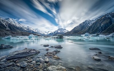Aoraki, Mount Cook, Glacier, mountain landscape, ice, Southern Alps, New Zealand