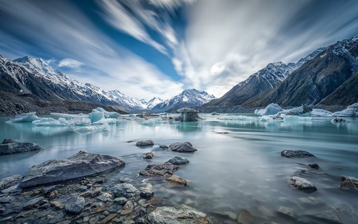 Aoraki Mount Cook, Glacier, paysage de montagne, la glace, les Alpes du Sud, Nouvelle-Z&#233;lande