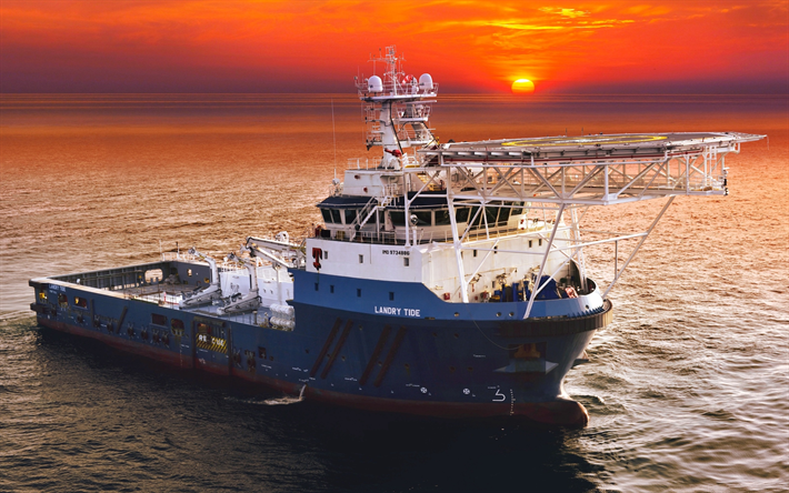 Landry Tide, ocean, sunset, vessel, Offshore Supply Ship, Tug