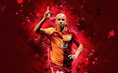Sofiane Feghouli, midfielder, Algerian footballers, goal, Galatasaray FC, soccer, Turkish Super Lig, Feghouli, footaball, neon lights