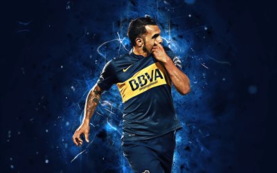 Carlos Tevez, argentine footballers, forward, Boca Juniors FC, soccer, joy, AAAJ, Tevez, neon lights, Argentinean Superliga
