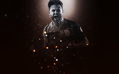 Ahmet Calik, 4k, creative art, Galatasaray, Turkish footballer, lighting effects, defender, Galatasaray SK, portrait, Turkey, football players