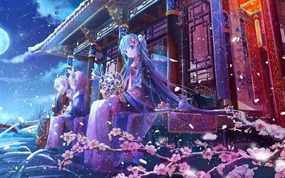 anime karakt&#228;rer, kimono, konst, japansk manga, kvinnliga karakt&#228;rer, japanskt tempel