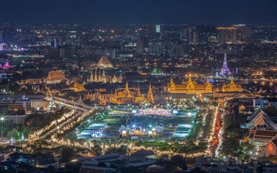 Bangkok, natt, stadsbilden, stora staden, megalopolis, Thailand
