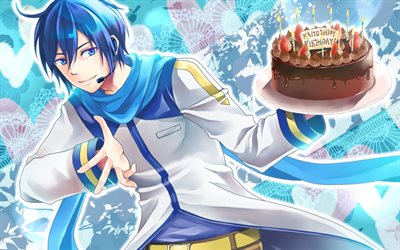 Kaito, Birthday cake, artwork, manga, Happy Birthday, Vocaloid