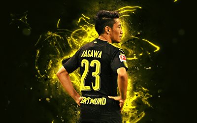 Shinji Kagawa, back view, japanese footballers, Borussia Dortmund FC, soccer, Kagawa, BVB, Bundesliga, football, neon lights, abstract art