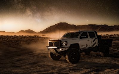 GMC Sierra 1500, Denali, 2018, Light-Duty Pickup Truck, tuning, SUV, evening, desert, USA, American cars, GMC