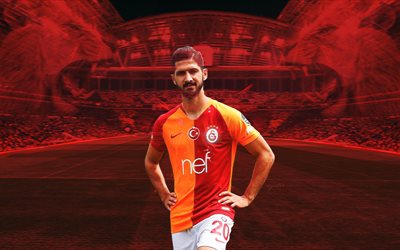 Emre Akbaba, fan art, turkiska fotbollsspelare, Galatasaray FC, lions, mittf&#228;ltare, fotboll, Turkiska Super Lig!, Gam, footaball, kreativa