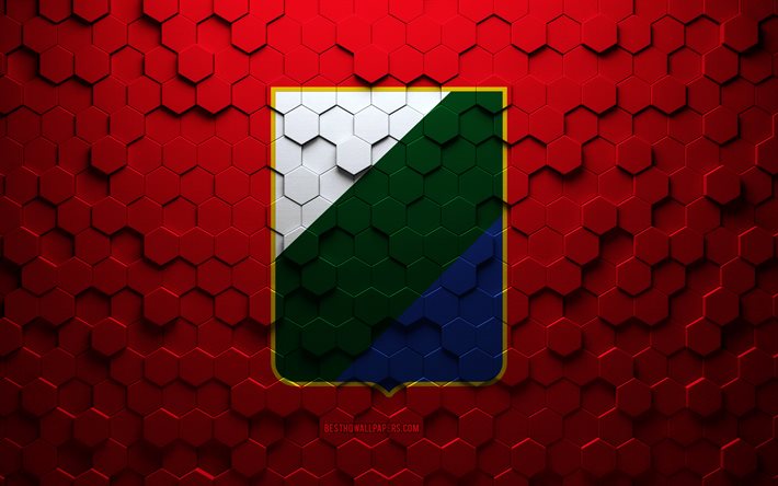 Abruzzos flagga, bikakekonst, Abruzzo hexagons flagga, Abruzzo, 3d hexagons art, Abruzzo flagga