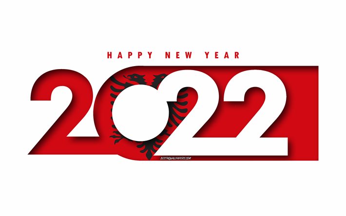 Hyv&#228;&#228; uutta vuotta 2022 Albania, valkoinen tausta, Albania 2022, Albania 2022 Uusi vuosi, 2022 k&#228;sitteet, Albania